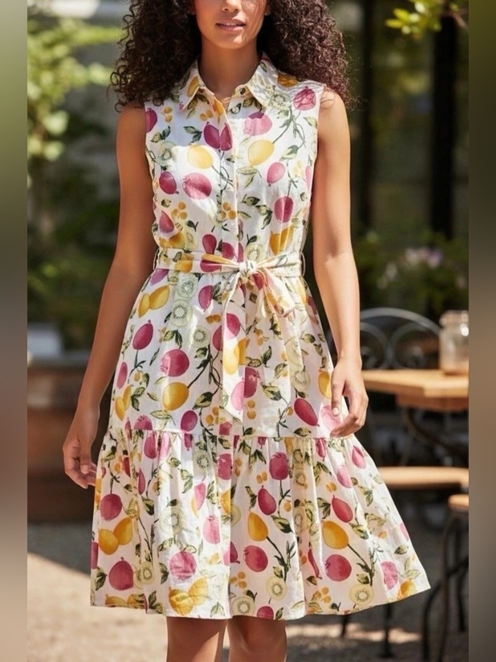 Cynthia rowley linen blend fruit printed Button Front dress Size 6